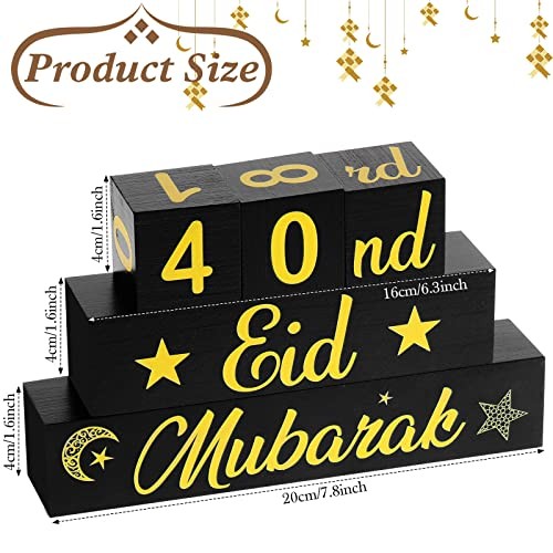5 Pcs Ramadan Calendar Block Set - Ramadan Advent Countdown Eid Black and Gold