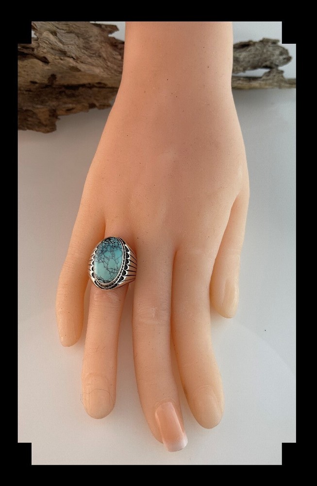 Stunning Sterling and Chinese Turquoise Ring Size 7