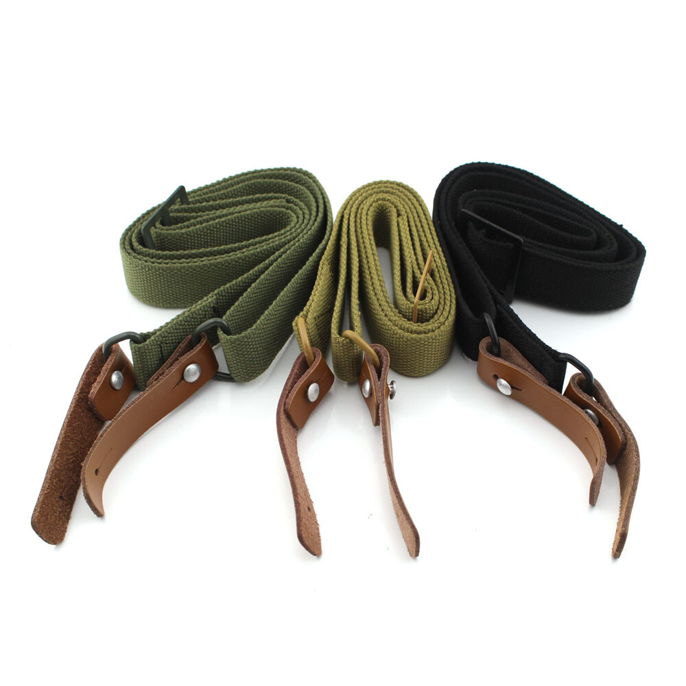 Adjustable Tactical Two Point Rifle Sling with Leather Strip