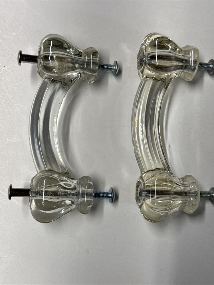 4 Antique Clear Glass Drawer Pull Handles Restoration Hardware 4 1/2"