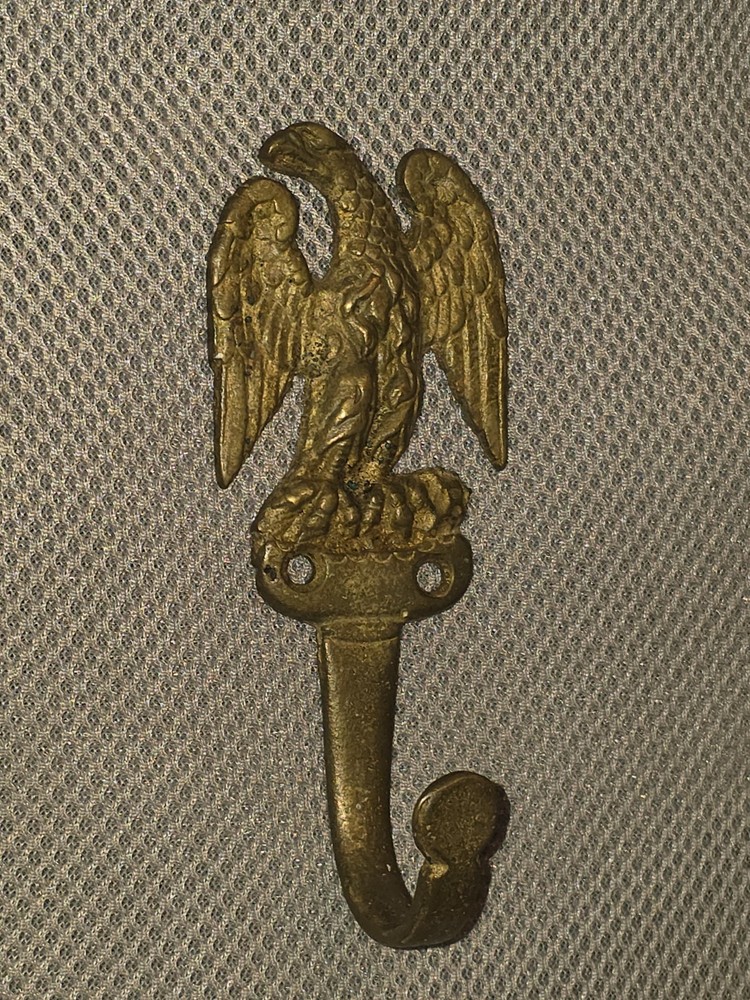 Antique Brass Eagle Hook Hanger Spread Winged Figural Architectural Hardware