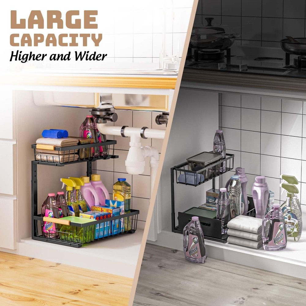 Under Sink Organizer and Storage, Slide Out Under Cabinet Storage Pull Out Si...