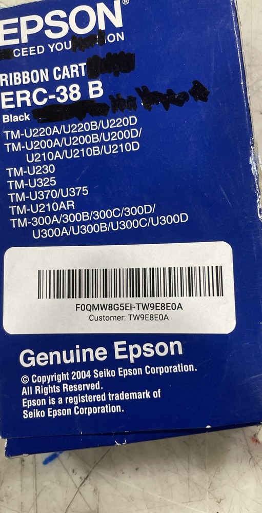 Epson ERC-38B Black Ribbon Cartridge Printer Ink Replacement Genuine