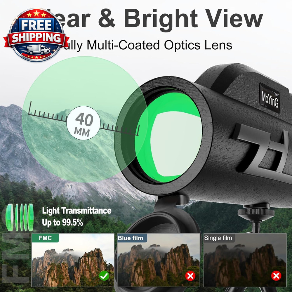 20X50 HD Monocular with Phone Adapter, Tripod & Case - Multi-Coated Optics