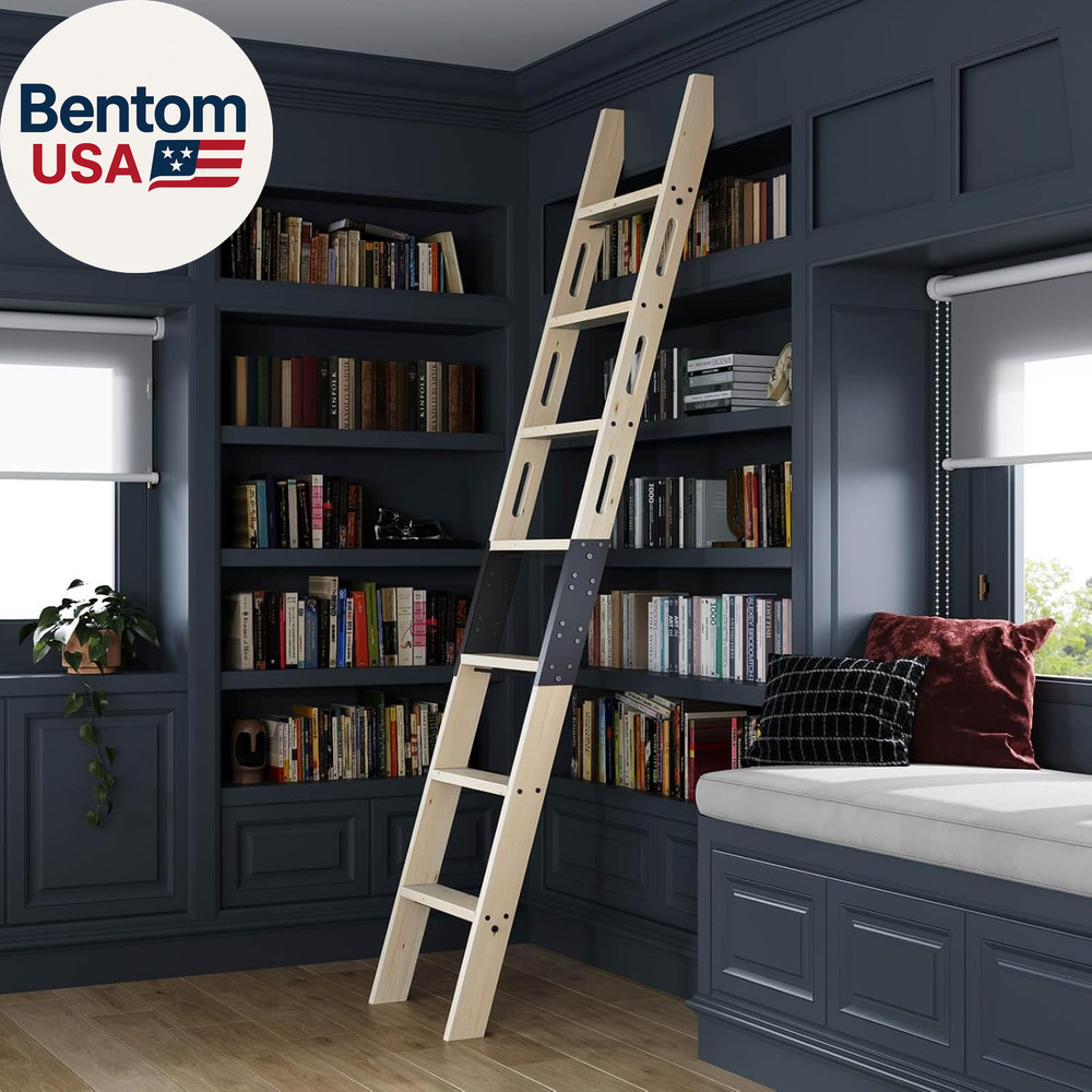 Rolling Library Ladder 8Ft,450Lbs Capacity,7 Steps with Build-In Handrail,Solid