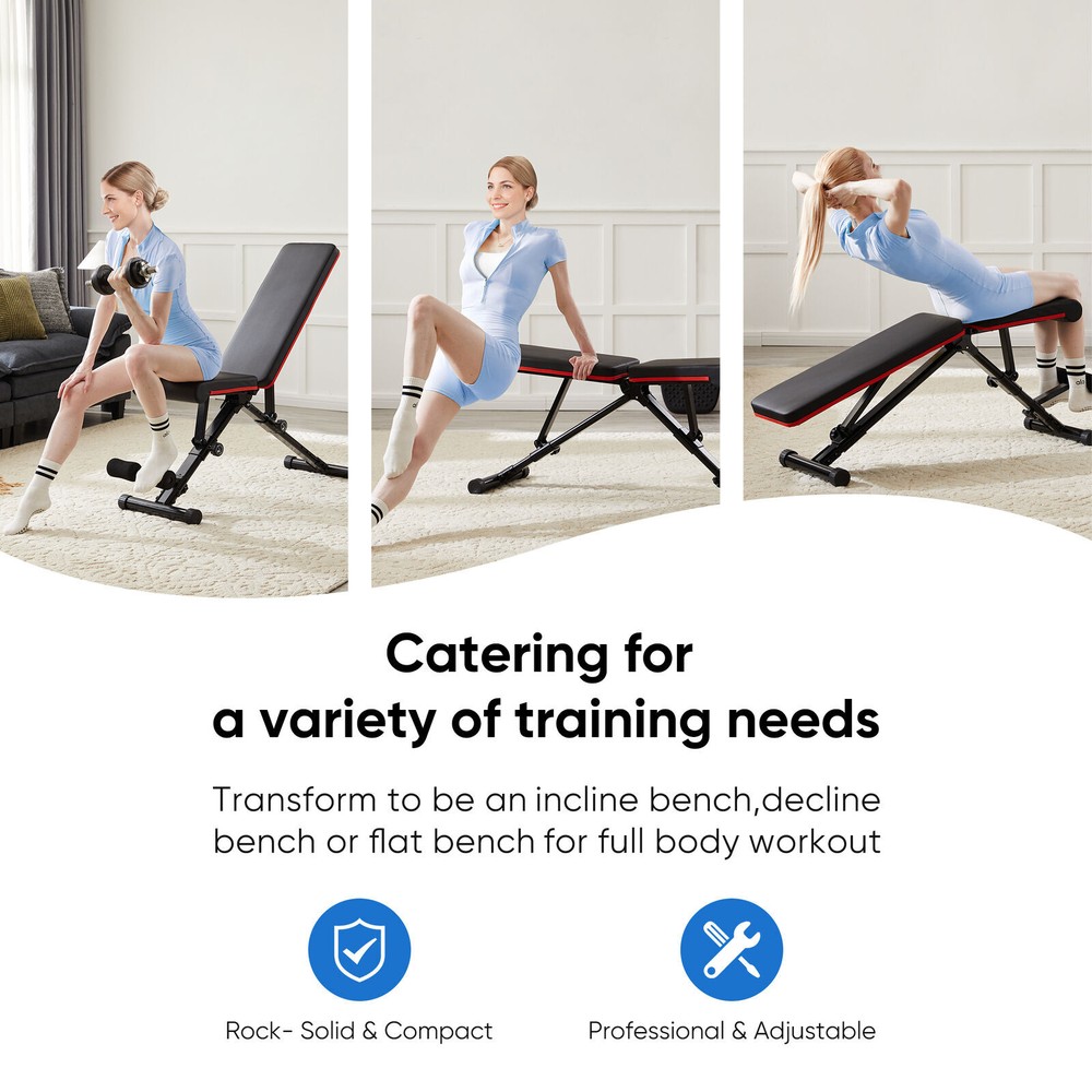 Foldable Sit Up Weight Bench Strength Training Adjustable Flat Incline Decline