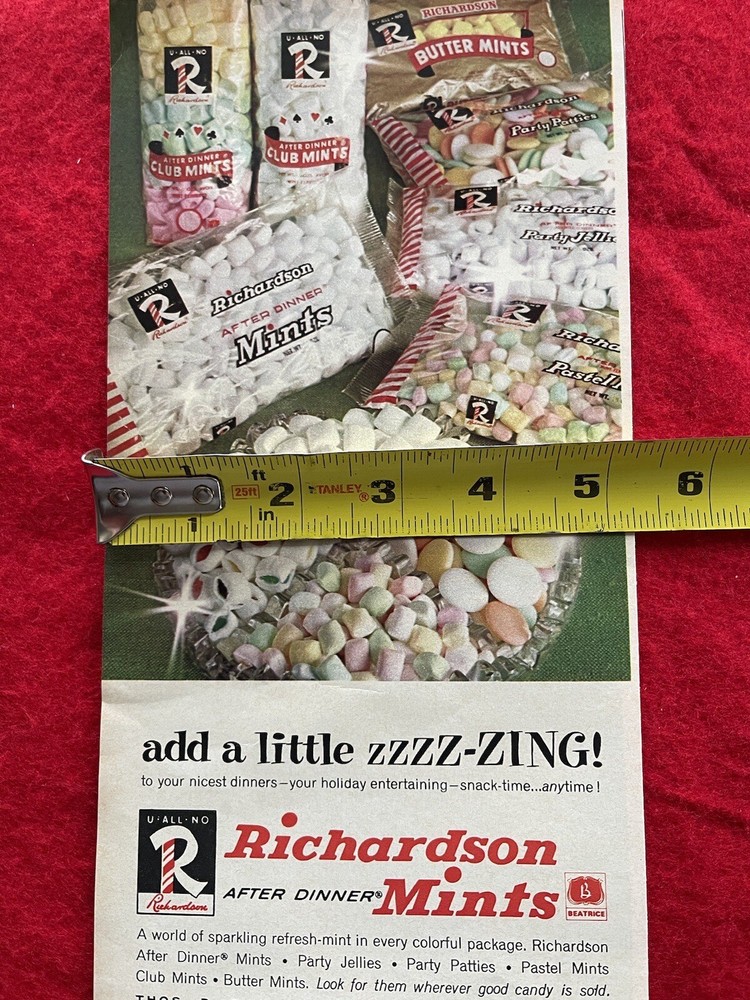 Vintage 1967 Richardson Mints Print Ad After Dinner Mints