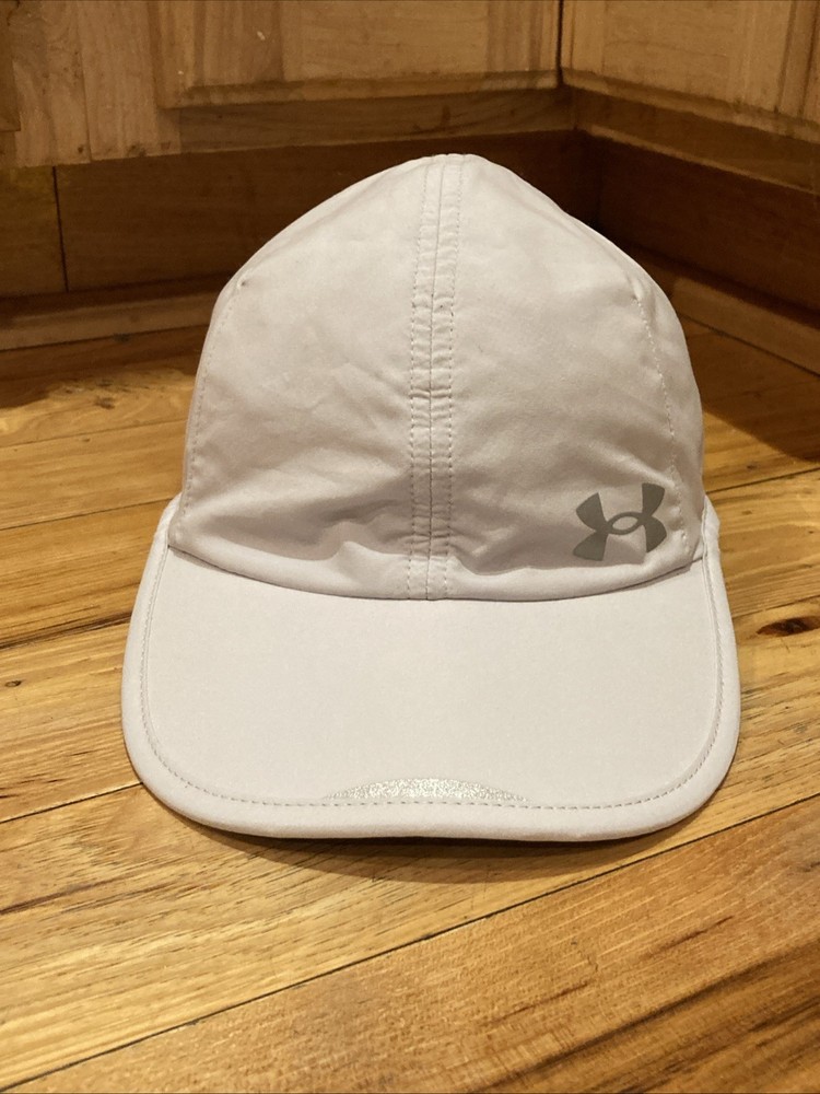 Under Armour Launch Run Lightweight Light Gray Adjustable Hat Cap Running OSFA