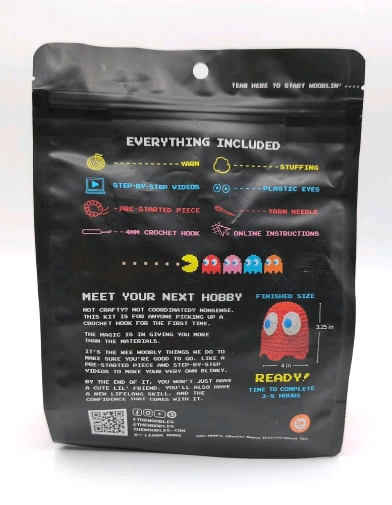 The Woobles Pac-Man Blinky Crochet Kit Red Ghost Beginner New