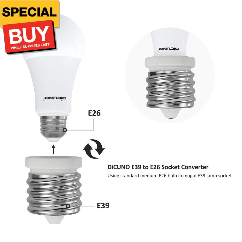 E39 to E26 Socket Converter, Ceramic Mogul E39 to Standard Medium E26 Light Bulb