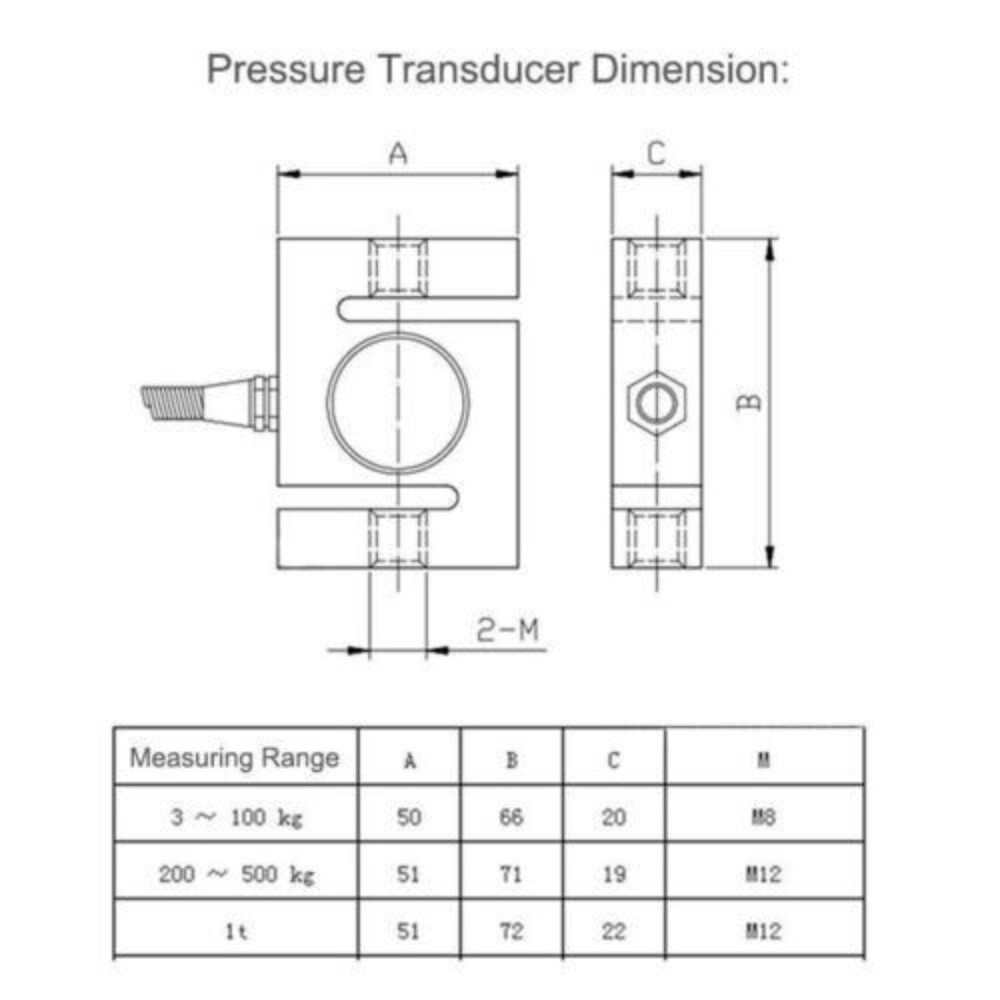 Load Cell Force Measuring Pull and Pess S-type Pressure Sensor with Indicator 1T