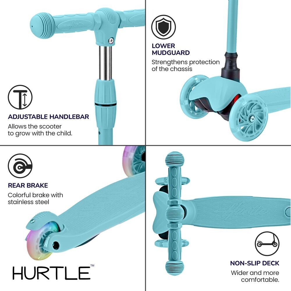 Hurtle Lightweight & Adjustable Mini Kickboard Scooter for Kids (Teal Blue)