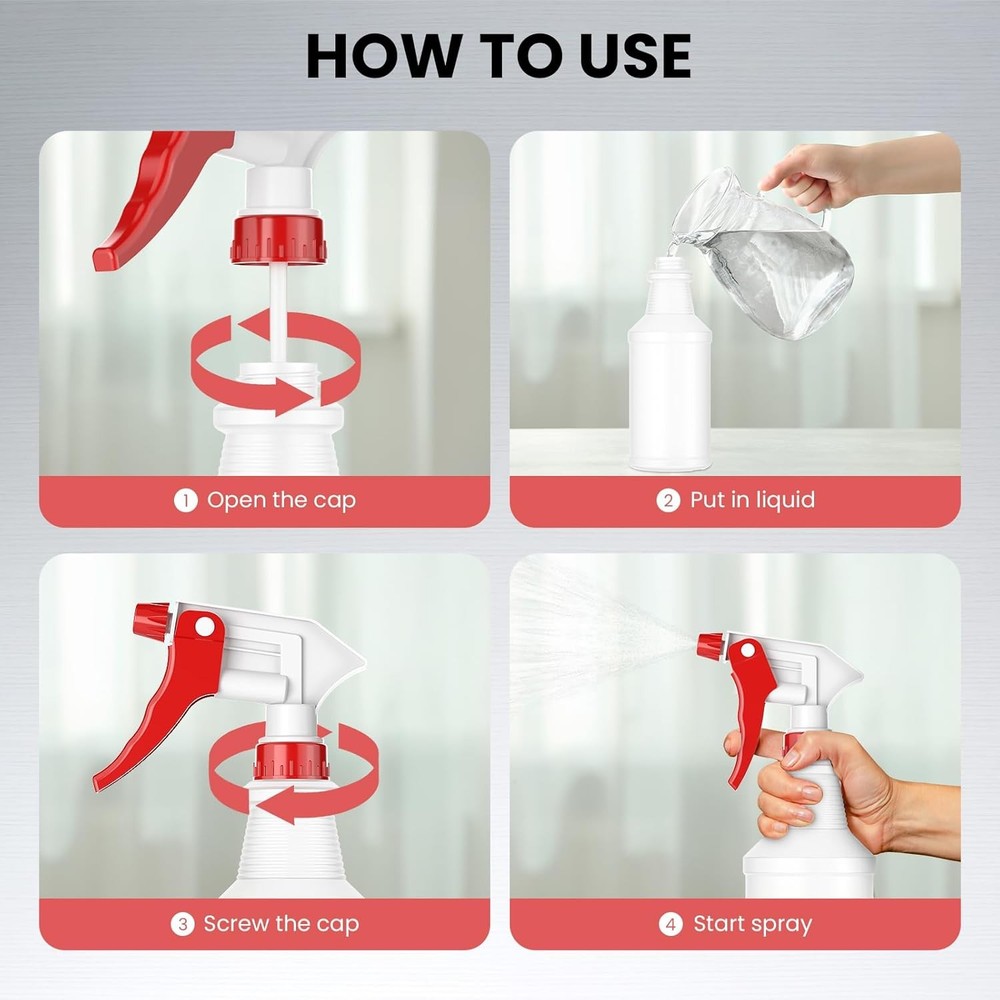 Spray Bottles (4 Pack,16 Oz), Refillable Empty Spray Bottles for Cleaning