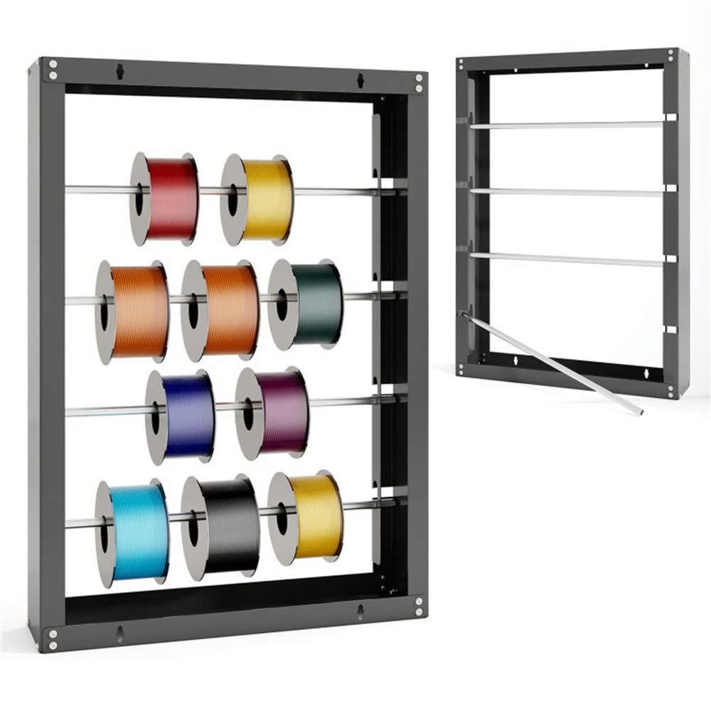 4-Rod Galvanized Metal Wire Spool Rack - Rustproof 65lbs/Rod, Wall-Mounted