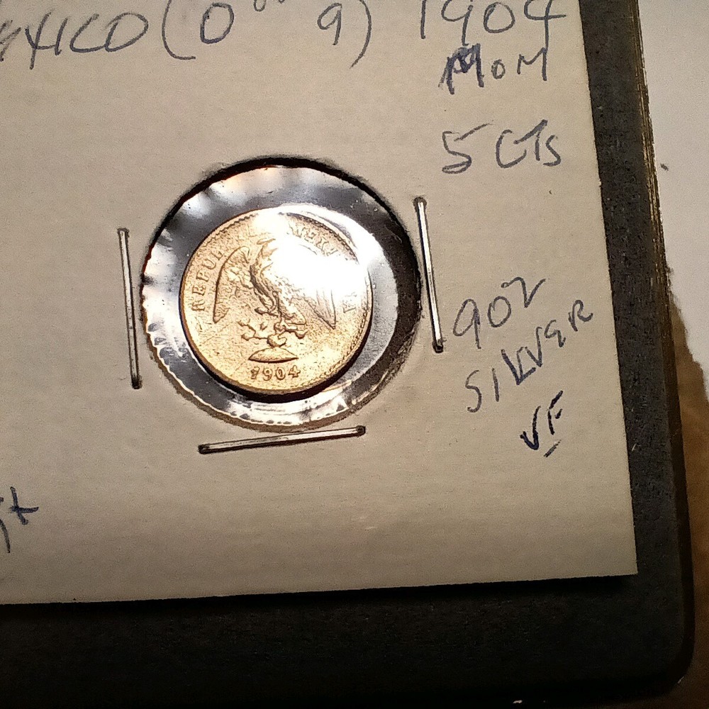 Mexico 1904 Mo M Silver 5 Centavos, 0 over 9