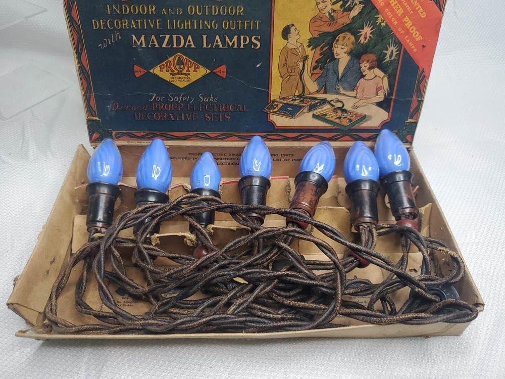 Antique Propp Mazda Lamps Christmas Light Set With Graphic Box, UNTESTED!