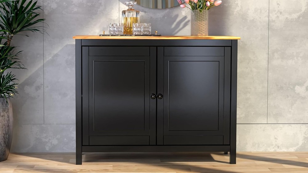 Solid Wood Sideboard Buffet Cabinet with Doors - Adjustable Shelves