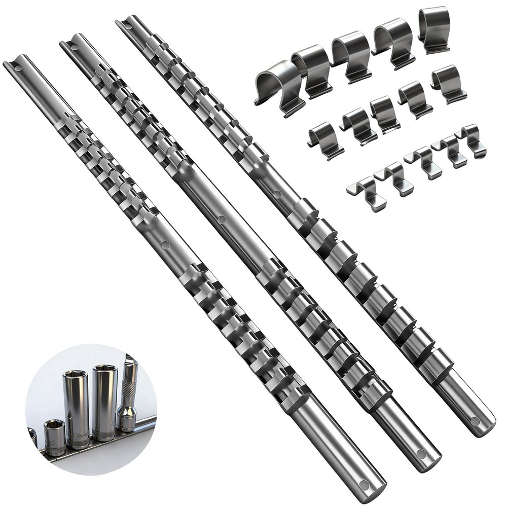 Socket Organizer Set Metal Socket Holders Sliding Rail 3 Pcs