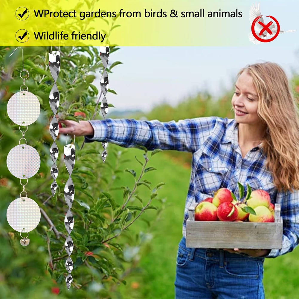 Bird Repellent Set - Includes 2 Reflective Pinwheels, 2 Butterfly Wind Spinners,