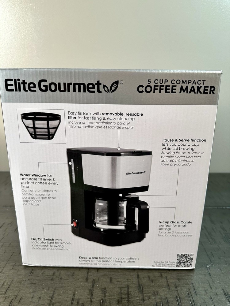 5 Cup Automatic Brew & Drip Coffee Maker Pause & Serve, Multi Use Filter NIB