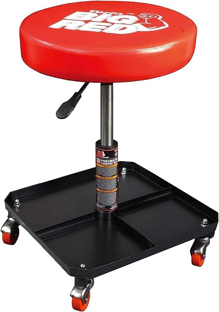 Durable Heavy-Duty Steel Workshop Stool: Swivel Casters & Adjustable Height, Red