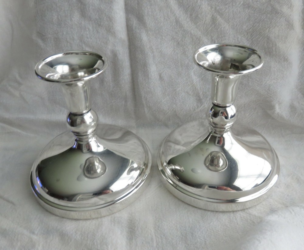 PAIR VINTAGE FRIEDMAN SILVER CO. SILVER PLATED CANDLE HOLDERS