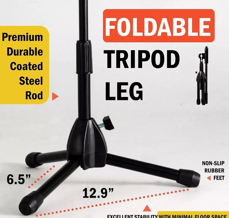 Stage Rocker Foldable Tripod Low-Profile Mic Boom Stand - Height Extending fr...