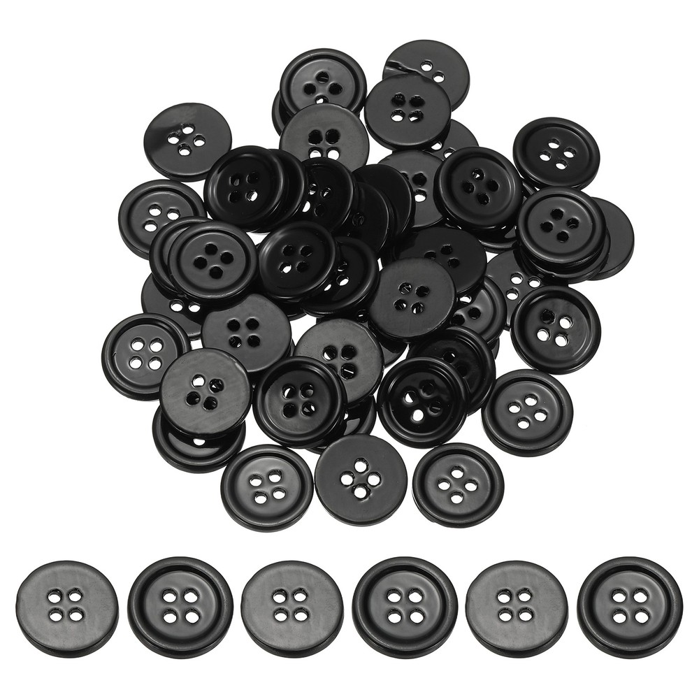Natural Shell Button 4 Hole Shell Round Sewing Buttons 12.5 mm & 50 Pack & Black