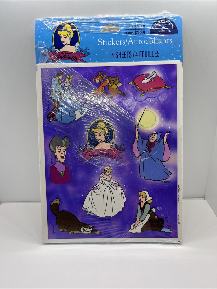 Vintage Disney Cinderella Stickers, Opened 2 Sheets Hallmark