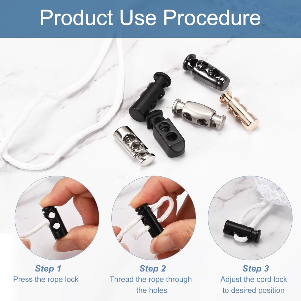 18pcs Double Hole Cord Locks Drawstring Stopper Toggles Black Matte