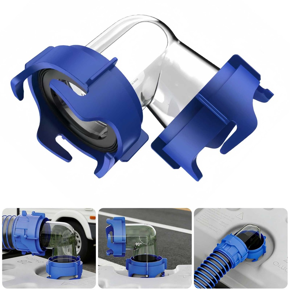90 Degree RV Sewer Hose Adapter Clear Double Female Bayonet  for 3" Tank Outlet