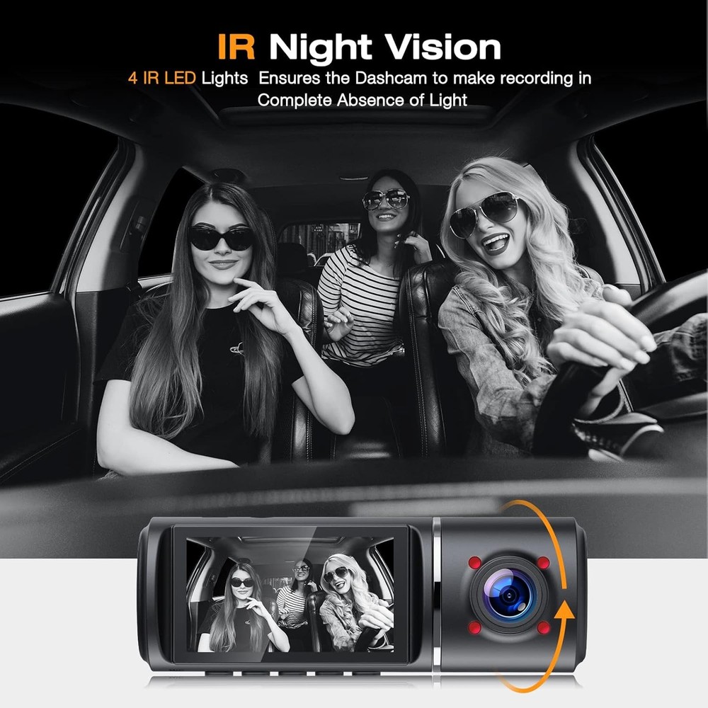 1080P+VGA Dual Dash Cam DVR Park Mode Camera Recorder G-Sensor Front/Rear/Inside