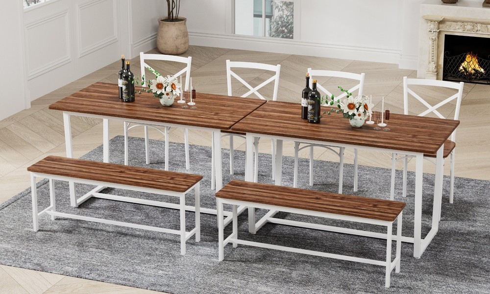 Industrial 4-Pc Table Chair Set Solid Backrest Durable Style