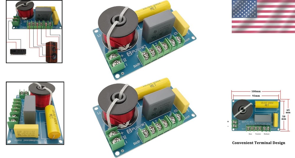 Compact 200W 3-Way Speaker Crossover for Optimal Audio Performance - 2 Pack