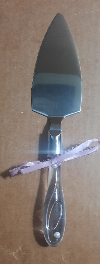 Wilton Cake Knife and Server Set Clear Handle with Ribbons