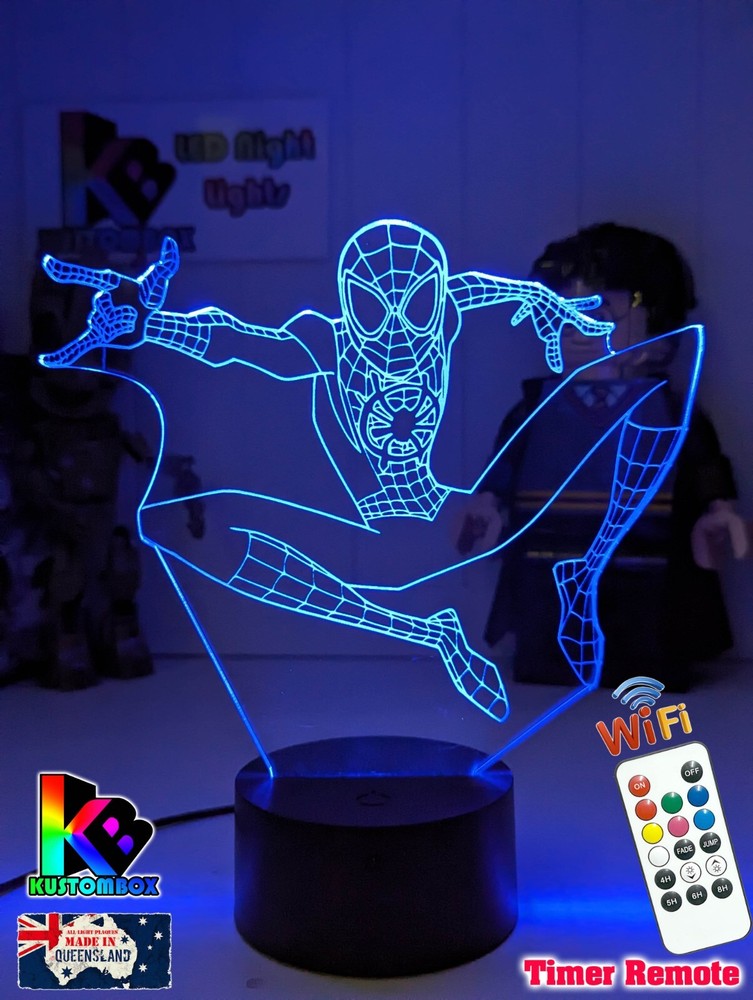 SpiderMan - Spider Verse Personalised Name 3D LED NIGHT LIGHT 7 COLOUR REMOTE