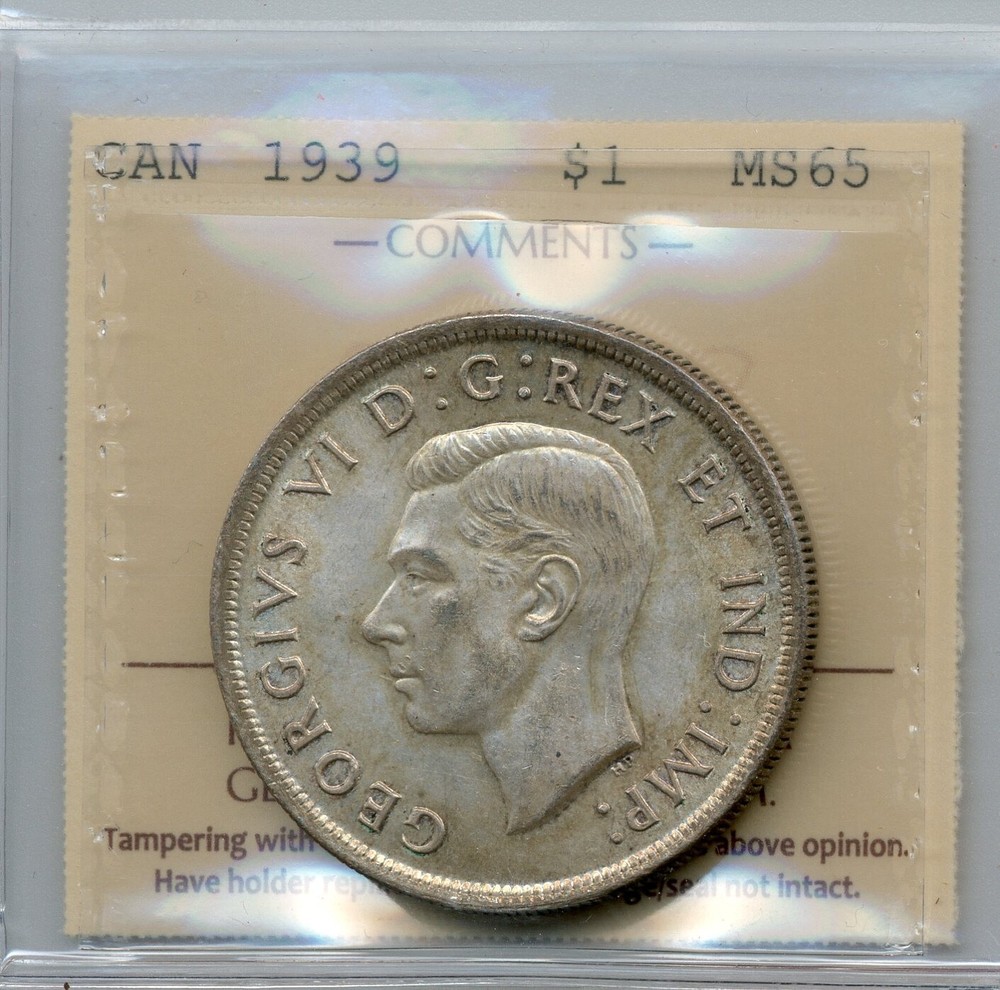 1939 Canada Silver Dollar - Gem Uncirculated, ICCS MS 65