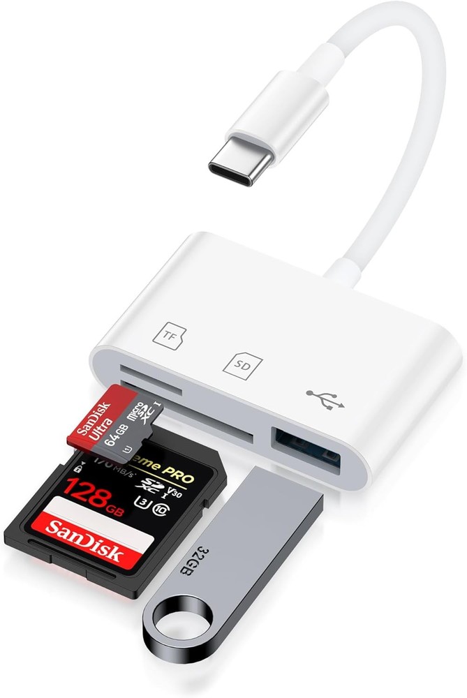 SD Card Reader for iPhone 16e/16Pro Max/16Pro/16Plus/16/15pro White