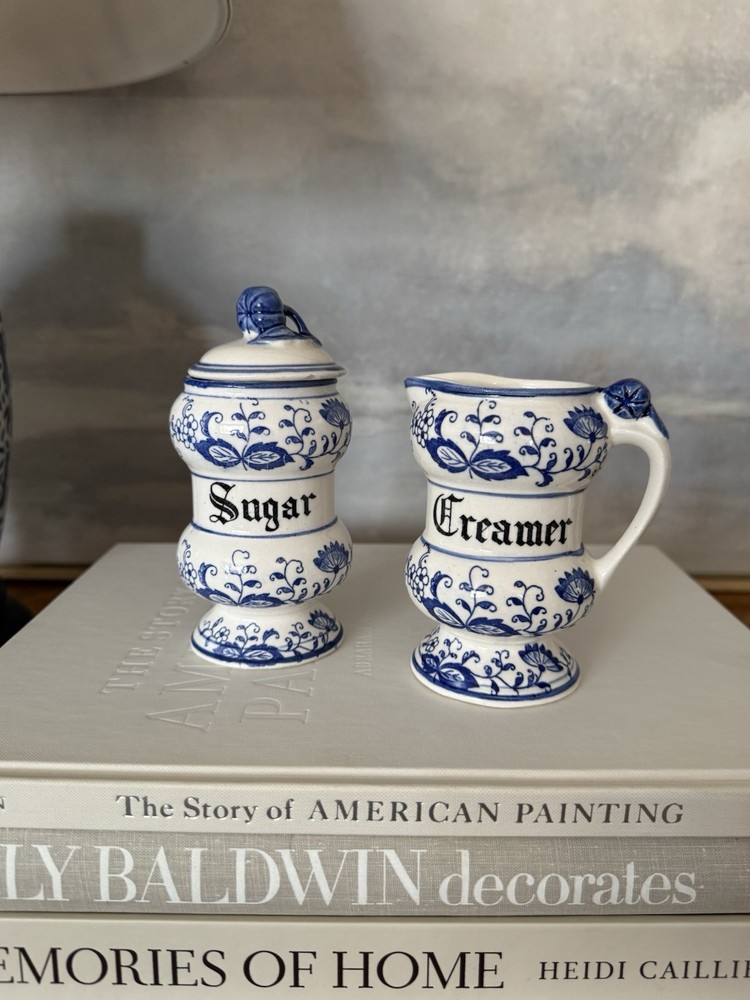 Vintage Blue Onion Sugar and Creamer Set