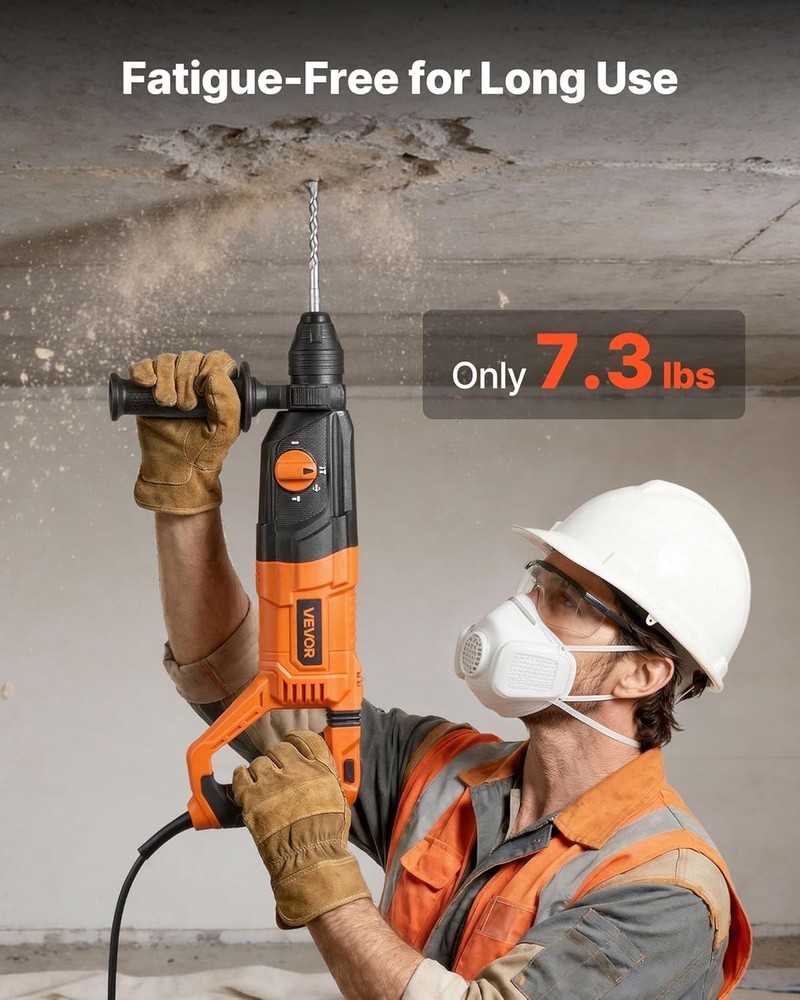 Versatile 1-1/8" Rotary Hammer Drill with Quick Change SDS-Plus & Carrying Case