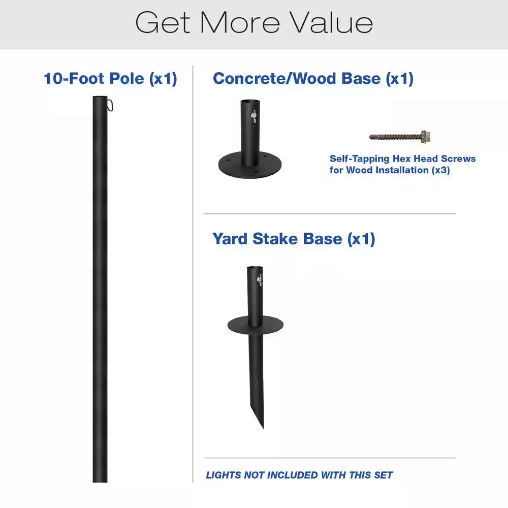 Single 10 Ft. String Light Pole (Black)