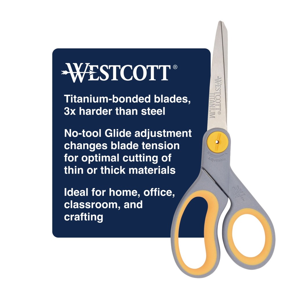 (2 pack Titanium Bonded Adjustable Glide Scissors 8" Grey & Yellow Office