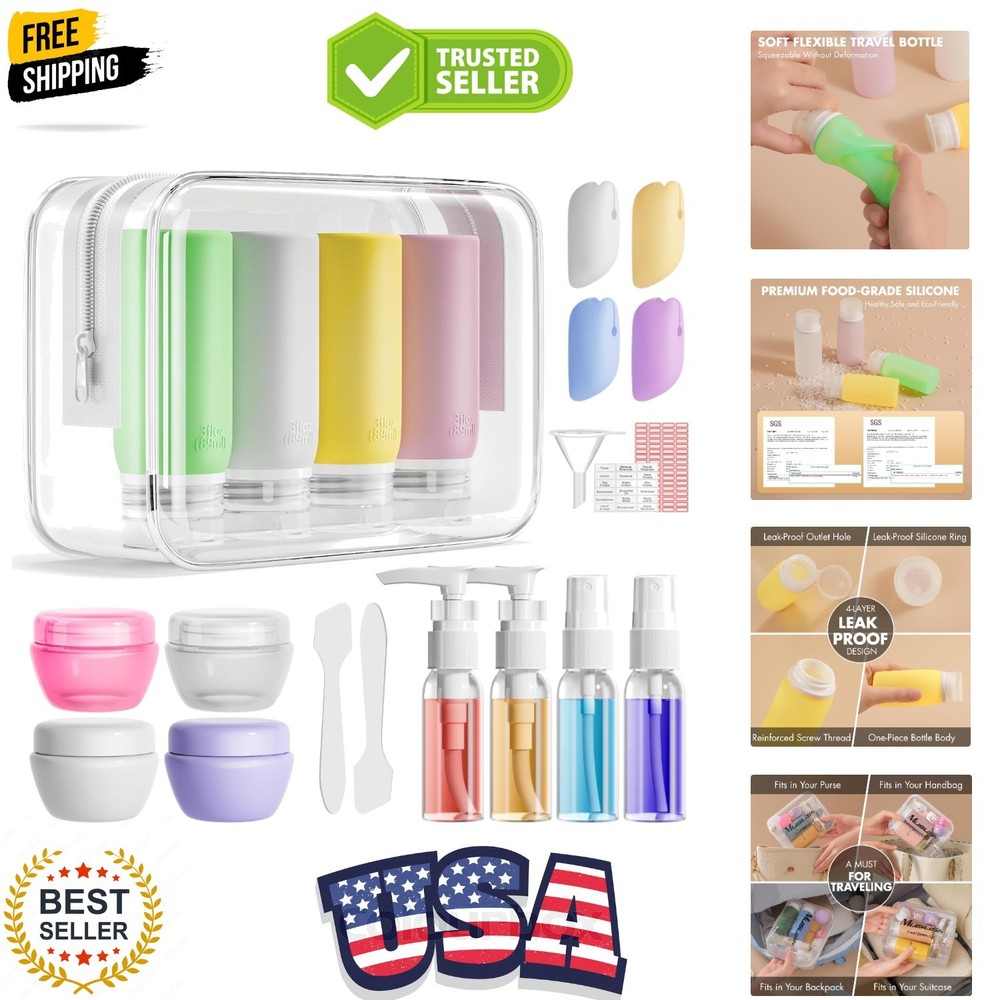 TSA Approved Leak Proof Silicone Travel Bottles Set - 21 Multi-Use Containers