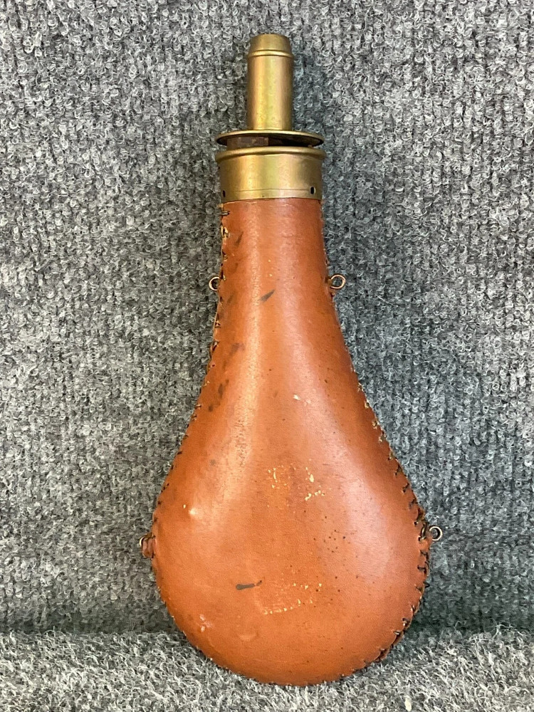 Vintage Brown Leather 🏺 Powder Flask – Muzzleloader Accessory