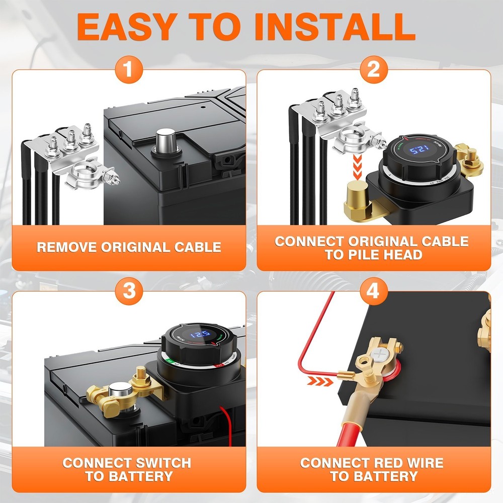 Battery Disconnect Switch, 5V-80V Side Post Battery Switch with Voltage Display