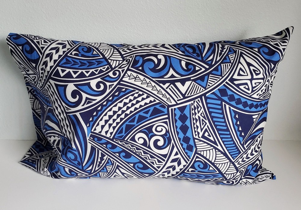 Blue, White Polynesian Motif Pillowcase | Handmade | 100% Cotton