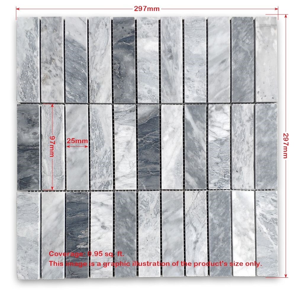 K7GXP 1x4 Bardiglio Gray Marble Stacked Rectangular Mosaic Tile Polished