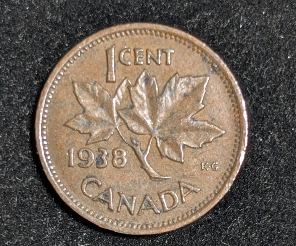 1938 Canada 1 Cent Circulated KM# 32 Brown