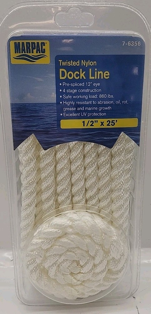 ⚓ Premium Pre-Spliced 1/2" x 25 ft Nylon Dock Line 🪢  – White ⚪ 🚤💨