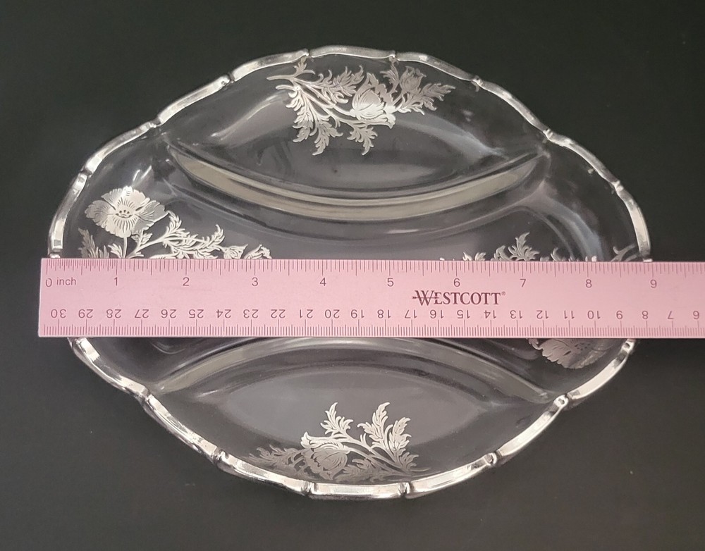Vintage Silver Flower Florals Overlay Segmented Dish